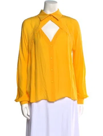 Pre-owned Moschino Silk Long Sleeve Button-up Top W/ Tags In Yellow