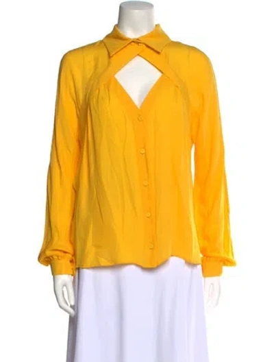 Pre-owned Moschino Silk Long Sleeve Button-up Top W/ Tags In Yellow
