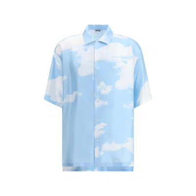 Moschino Silk Twill Shirt Archive Clouds In Blue