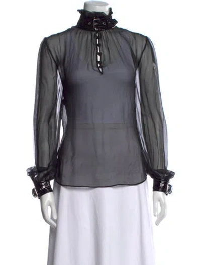 Pre-owned Moschino Silk Mock Neck Blouse In Black