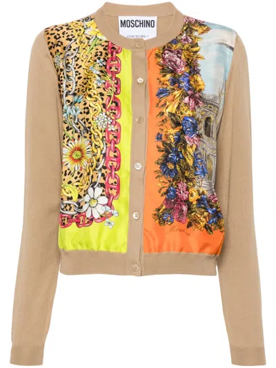 Moschino Silk-panelled Cotton Cardigan In Neutrals