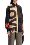 Moschino Multicolor Silk Shirt With Asymmetrical Long Sleeve In Beige