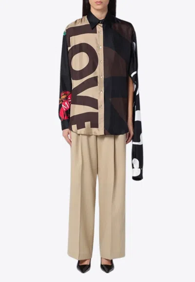 Moschino Silk Patchwork Shirt With Open-sleeve In Multi