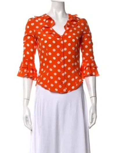 Pre-owned Moschino Silk Polka Dot Print Blouse In Orange