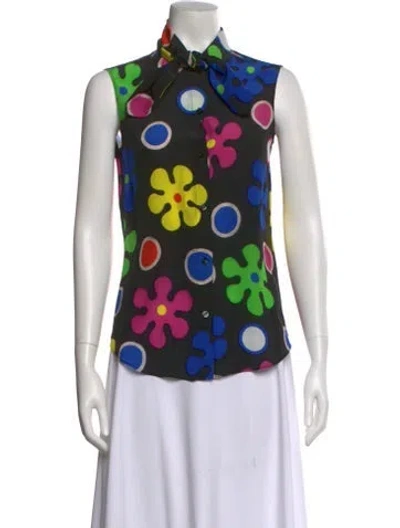 Pre-owned Moschino Silk Printed Button-up Top In Black