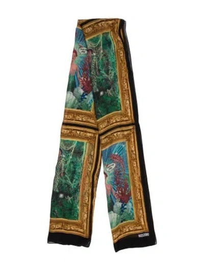 Pre-owned Moschino Silk Printed Scarf In Black