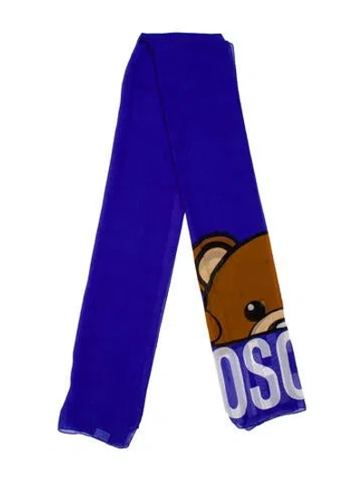 Pre-owned Moschino Silk Printed Scarf In Blue