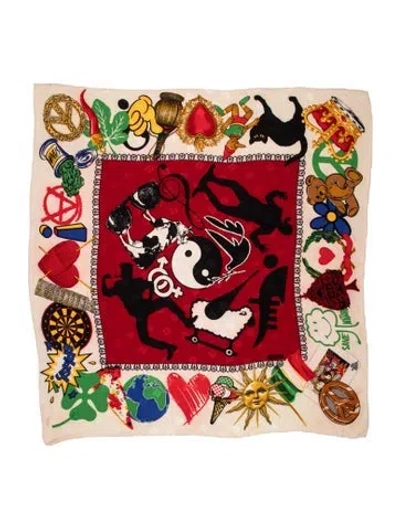 Pre-owned Moschino Silk Printed Scarf In Red