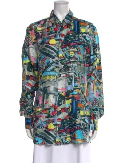 Pre-owned Moschino Silk Printed Tunic W/ Tags In Blue