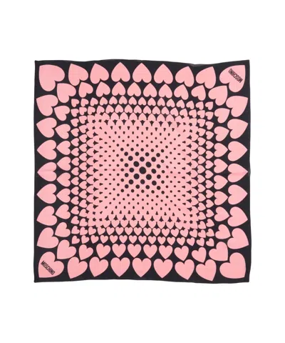 Moschino Silk Scarf With Heart Print In Pink