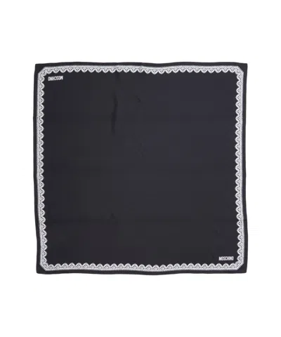 Moschino Silk Scarf With Lace Pattern In Black