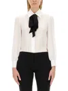 Moschino Pussy Bow-collar Silk Blouse In Black