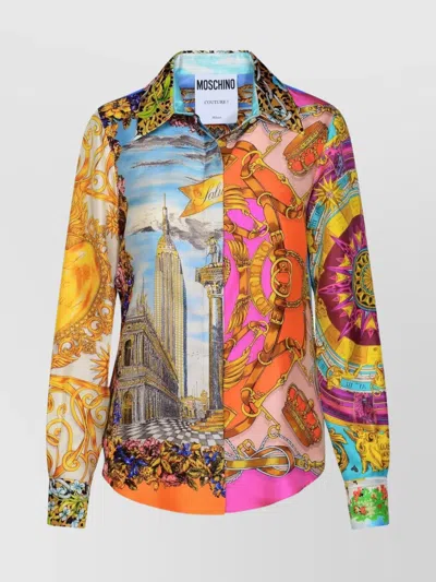 Moschino Mix-print Silk Shirt In Multi