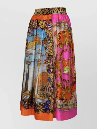 Moschino Silk Skirt With Multicolor Printed Design