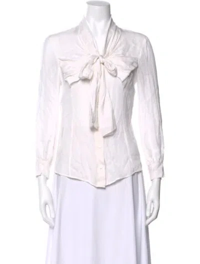 Pre-owned Moschino Silk Tie Neck Blouse In White