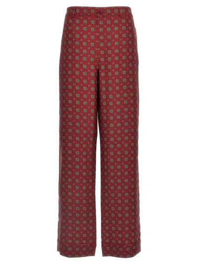Moschino Pantalone In Seta Stampata Donna In Burgundy