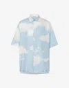 Moschino Silk Twill Shirt Archive Clouds In Blue