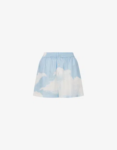 Moschino Silk Twill Shorts Archive Clouds In Blue