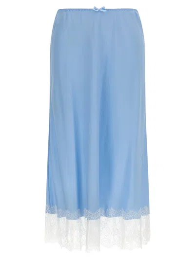 Moschino Silk Twill With Lace Hem Skirt In Blue