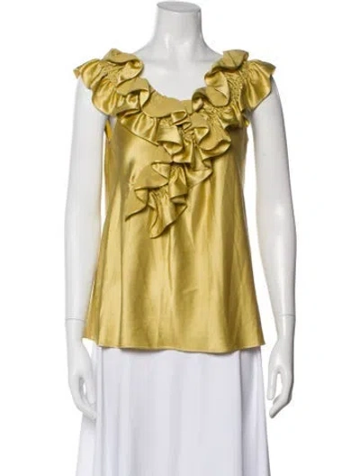 Pre-owned Moschino Silk V-neck Top In Yellow