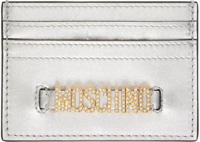 Moschino Silver Lettering Logo Foiled Card Holder In A1600 Nickel