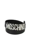 Moschino Logo Lettering Black Patent Leather Belt In Black