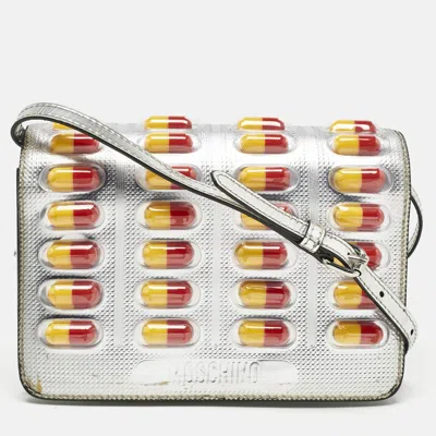 Pre-owned Moschino Silver Patent Leather And Pvc Pill Pack Crossbody Bag