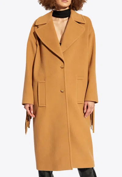 Moschino Fringe-detail Single-breasted Coat In Caramel