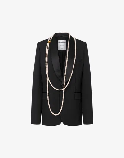 Moschino Single-breasted Jacket With Maxi Necklaces In Blue