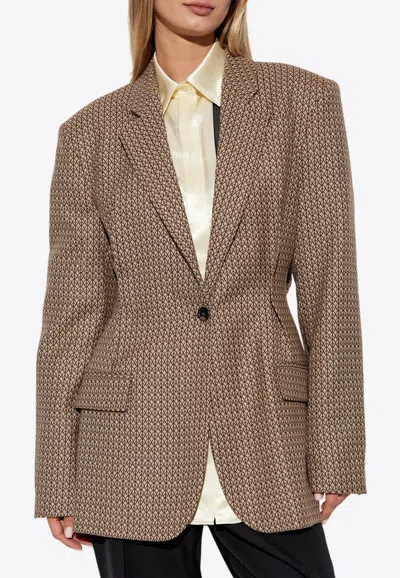 Moschino Single-breasted Jacquard Wool Blazer In Beige