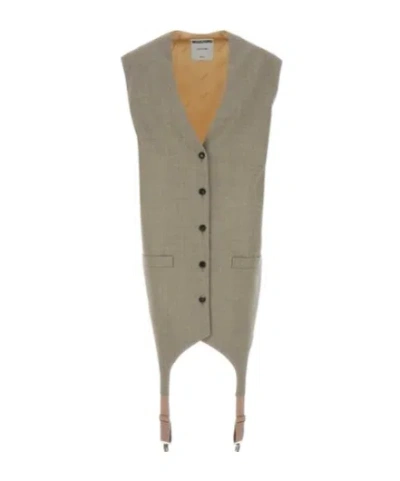 Moschino Two-tone Wool And Satin Oversize Vest In Beige