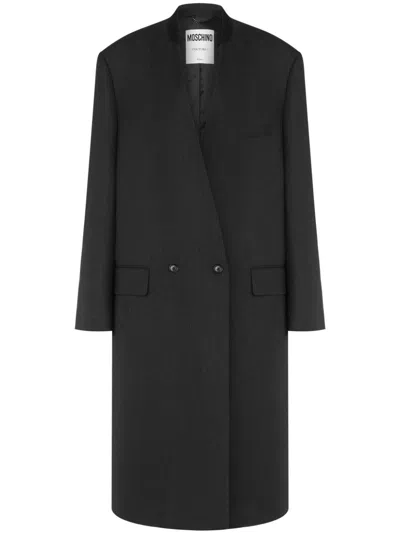 Moschino Single Breasted Virgin Wool Coat In Dark Grey