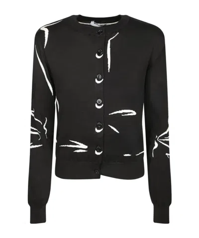 Moschino Single-breasted Knit Cardigan In Black
