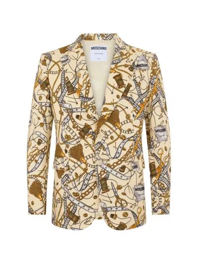Moschino Single-breasted Printed Blazer In Gray