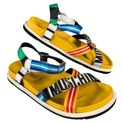 Pre-owned Moschino Size 12 Multi-color Geometric Sandals In Brown