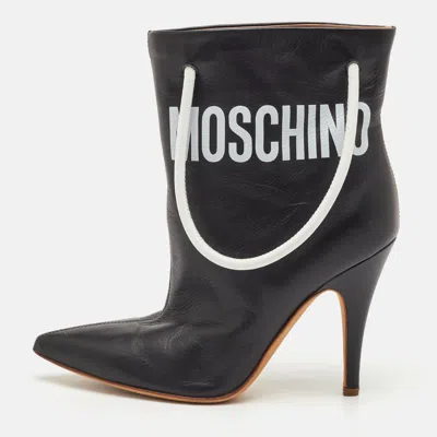 Pre-owned Moschino Size 37 Black Leather Pointed Toe Ankle Length Boots