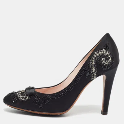 Pre-owned Moschino Size 37 Black Satin Embellished Pumps