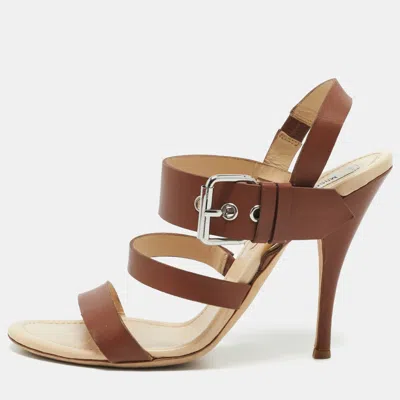 Pre-owned Moschino Size 40 Brown Leather Ankle Strap Sandals