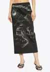 Moschino Sketch Print Midi Skirt In Black