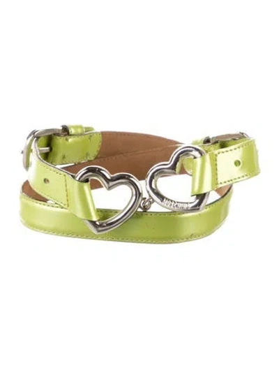 Pre-owned Moschino Skinny Leather Waist Belt In Green