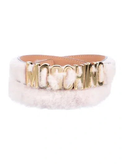 Pre-owned Moschino Skinny Shearling Belt In Pink