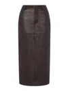 Moschino Pencil Leather Midi Skirt In Brown