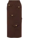Moschino Pockets Cotton-wool Blend Skirt In Brown