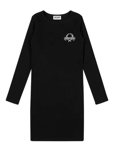 Moschino Kids' Skull-embroidered Long-sleeve Dress In Multi