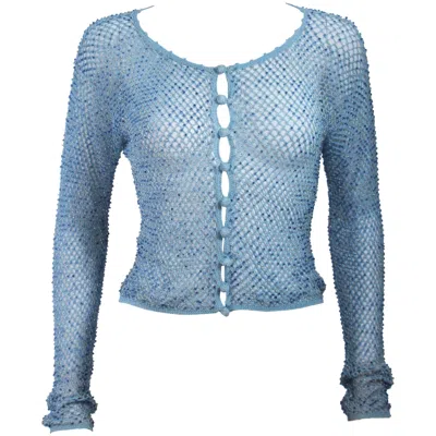 Pre-owned Moschino Sky Blue Beaded Knit Sweater Size 42