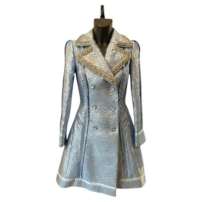 Pre-owned Moschino Sky Blue Coat  With Gray Rhinestones