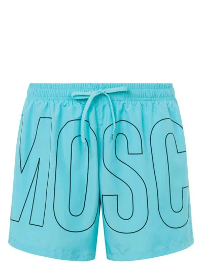 Moschino Sky Blue Swimsuit With Logo Print