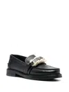 Moschino Sleek Black Leather Loafers With Decorative Chain Detail In Black