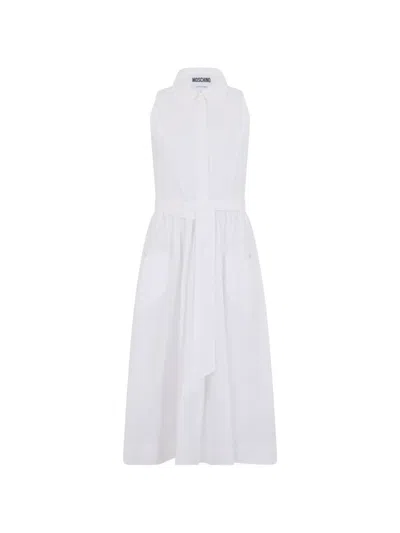 Moschino Sleeveless Belted Midi Dress In White