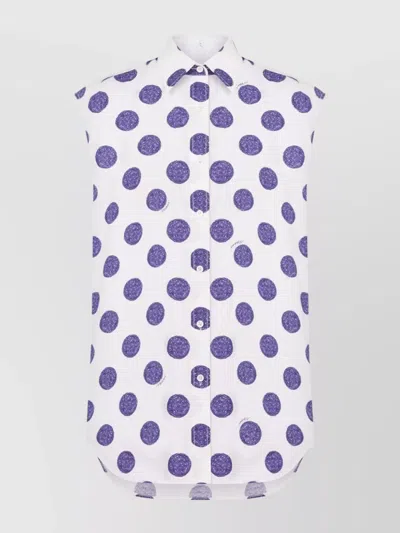 MOSCHINO SLEEVELESS COLLARED TOP WITH POLKA DOT DETAIL